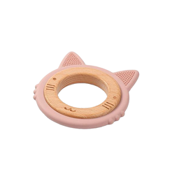 Прорезыватель для зубов BabyOno Котенок, деревянно-силиконовый, розовый (1076/02)