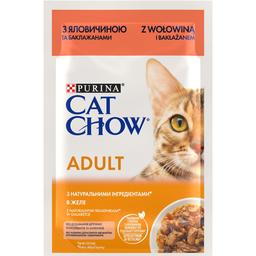 Вологий корм для котів Cat Chow Adult, ніжні шматочки в желе, з яловичиною та баклажанами, 85 г