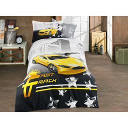 Комплект постельного белья Hobby Poplin Fast Track, поплин, 220х160 см, серый с желтым (44439_1,5)