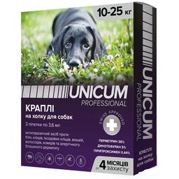 Капли Unicum PRO от блох и клещей на холку для собак от 10 кг до 25 кг, 3 пипетки (UN-087)