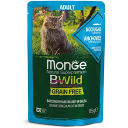 Влажный корм для котов Monge Cat Вwild Gr.Free Wet Adult, анчоус с овощами, 85 г