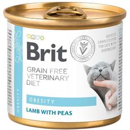 Консервированный корм для кошек Brit GF Veterinary Diet Cat Cans Obesity при ожирении и избыточном весе, с ягненком и горохом, 200 г