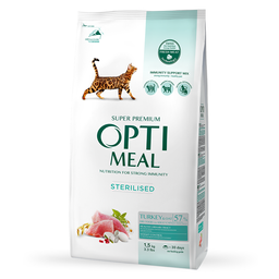 Повнораціонний сухий корм для стерилізованих кішок і кастрованих котів Optimeal індичка та овес, 1,5 кг (B1800601)