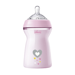 Пляшечка для годування Chicco Natural Feeling, Color, з силіконовою соскою, 330 мл, рожевий (81335.10)