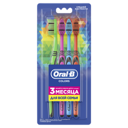 Мануальна зубна щітка Oral-B Color Collection, середньої жорсткості, 4 шт.