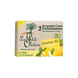 Мило для тіла Le Petit Olivier 100% vegetal oils soap, що відлущує, цедра лимона, 2х100 г (3549620005202)