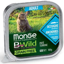 Влажный корм для котов Monge Cat Вwild Gr.Free Wet Adult, анчоус с овощами, 100 г