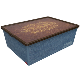 Коробка Qutu Trend Box Denim Leather, 25 л, 52,5х37х17,5 см, синий с коричневым (TREND BOX с/к DENIM LEATHER 25л.)