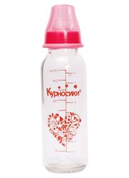 Бутылочка для кормления Курносики, стеклянная, с силиконовой соской, от 3 мес., 270 мл, розовый (7011 рож)