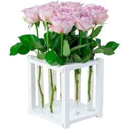 Деревянная подставка для цветов Стеклоприбор, 9 пробирок, белая (300681)