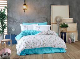 Комплект постельного белья Hobby Poplin Orient, поплин, 220х200 см, белый с бирюзовым (8698499154216)