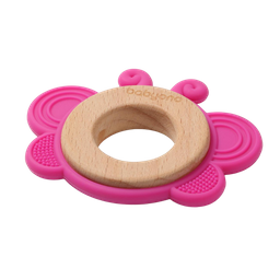 Прорезыватель для зубов BabyOno Бабочка, деревянно-силиконовый, розовый (1075/01)