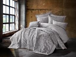 Комплект постельного белья Dantela Vita Nilda с вышивкой и жаккардовым покрывалом евро антрацит (svt-2000022312400)