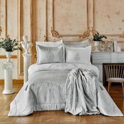 Набор постельное белье с покрывалом и пледом Karaca Home Adrila silver, евро, серебро, 10 предметов (svt-2000022273206)
