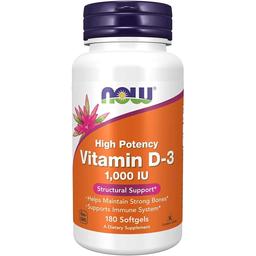 Вітамін D-3 Now Foods 1000 МО 180 гелевих капсул