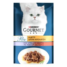 Вологий корм для котів Gourmet Perle, з телятиною та качкою, 85 г