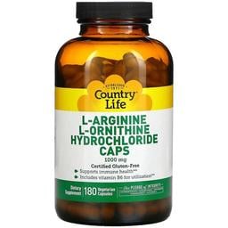 Аминокислотный комплекс L-аргинин L-орнитин Country Life Hydrochloride Caps 1000 мг 180 капсул