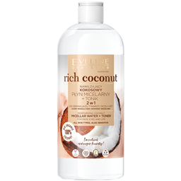 Зволожуюча кокосова міцелярна вода для демакіяжу лиця, очей та губ 2 в 1 Eveline Rich Coconut, 400 мл