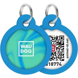 Адресник для собак і котів Waudog Smart ID з QR паспортом Градієнт блакитний 30 мм
