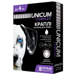 Краплі Unicum Complex Рremium від гельмінтів, бліх та кліщів для собак, 0-4 кг (UN-031)