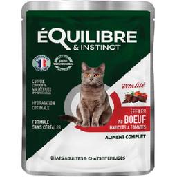 Вологий корм для дорослих та стерилізованих котів Equilibre & Instinct шматочки в соусі яловичина квасоля та томати, 85 г