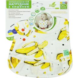 Нагрудник з кишенею Еко Пупс Eco Cotton Premium Банани, 30х21 см, жовтий з білим (EPB-009)