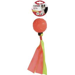 Игрушка для собак Camon мяч, из термопластичной резины, с лентами и пищалкой, 23х6,5 см