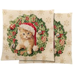 Наволочка новогодняя Lefard Home Textile Cat Gift гобеленовая с люрексом, 45х45 см (716-160)
