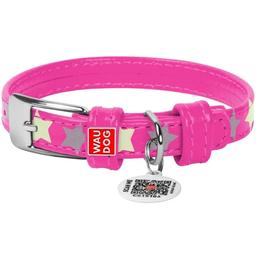 Ошейник для собак Waudog Glamour Звездочка, кожаный, светоотражающий, светонакапливающий, с QR паспортом, XS, 21-29х1,2 см, розовый