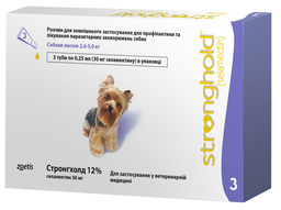 Краплі Стронгхолд 12% для собак, від бліх та кліщів, 2,5-5 кг, 3 піпетки х 0,25 мл (10008308)