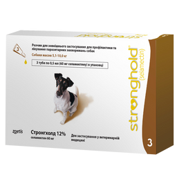 Краплі Стронгхолд 12% для собак, від бліх та кліщів, 5-10 кг, 0,5 мл х 3 піпетки (10008309)
