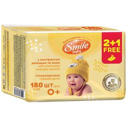 Вологі серветки Smile baby з екстрактом ромашки та алое 3 уп. x 60 шт.