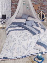 Комплект постельного белья Eponj Home Capa A.Mavi, ранфорс, евростандарт, голубой, 4 единицы (7289)