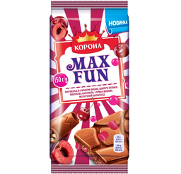 Шоколад молочний Корона Max Fun зі смаком вишні, 150 г (887854)