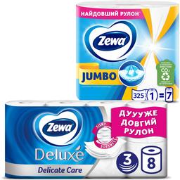 Туалетная бумага Zewa Deluxe трехслойная 8 рулонов + Бумажные полотенца Zewa Jumbo двухслойные 1 рулон