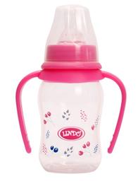 Бутылочка для кормления Lindo, изогнутая с ручками, 125 мл, розовый (Li 146 роз)