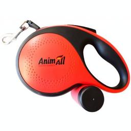 Повідець-рулетка AnimAll з диспенсером, М, до 30 кг, 5 м, червоний з чорним