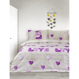Комплект постільної білизни Iris Home Ranforce Sewn Love, ранфорс, полуторний, фіолетовий (svt-2000022286244)