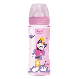 Пляшечка для годування Chicco Well-Being Physio Colors з силіконовою соскою, 330 мл, рожевий (28637.10)