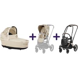 Люлька Cybex Priam Lux Simply flowers beige + Чохол тканинний для прогулянкового блоку Cybex Priam Simply Flowers Beige + Шасі Cybex Priam з каркасом LS RBA Rosegold