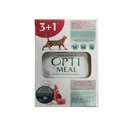 Набір вологого корму для дорослих котів Optimeal 3+1 з чутливим травленням, з ягнятком та філе індички в соусі, 340 г (B2722701)
