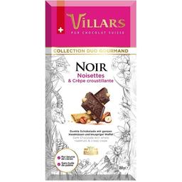 Шоколад чорний Villars Collection Duo Gourmand Noir Noisettes & Crepe Croustillante з фундуком та шматочками печива 180 г