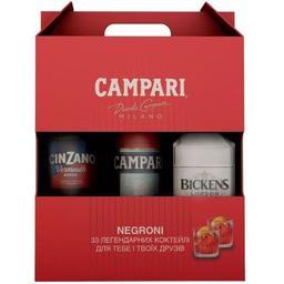 Подарунковий набір Campari Negroni Perfect Kit: Настоянка Campari 25% 1 л + Вермут Cinzano Rosso 15% 1 л + Джин Bickens 40% 1 л
