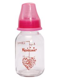Бутылочка для кормления Курносики, стеклянная, с силиконовой соской, от 0 мес., 130 мл, розовый (7010 рож)