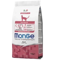 Сухой корм Monge Cаt Sterilised, для взрослых стерилизованных кошек, с говядиной, 1,5 кг (70005524)