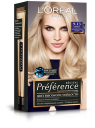 Краска для волос L’Oréal Paris Preference, тон 9,13 (Байкал. Светло-светло-русый пепельный золотистый), 174 мл (A8556901)