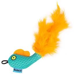 Іграшка для котів Barksi Рибка з дзвіночком і пір'ям 8х5 см ментолова