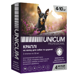 Капли Unicum PRO от блох и клещей на холку для собак от 4 кг до 10 кг, 3 пипетки (UN-089)