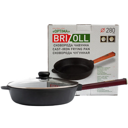 Сковорода Brizoll Optima-Bordo с крышкой, чугунная, 28х6 см (O2860-P2-C)