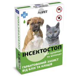 Капли на холку для кошек и собак ProVET Инсектостоп, от внешних паразитов, до 3 кг, 6 пипеток по 0,5 мл (PR020027)